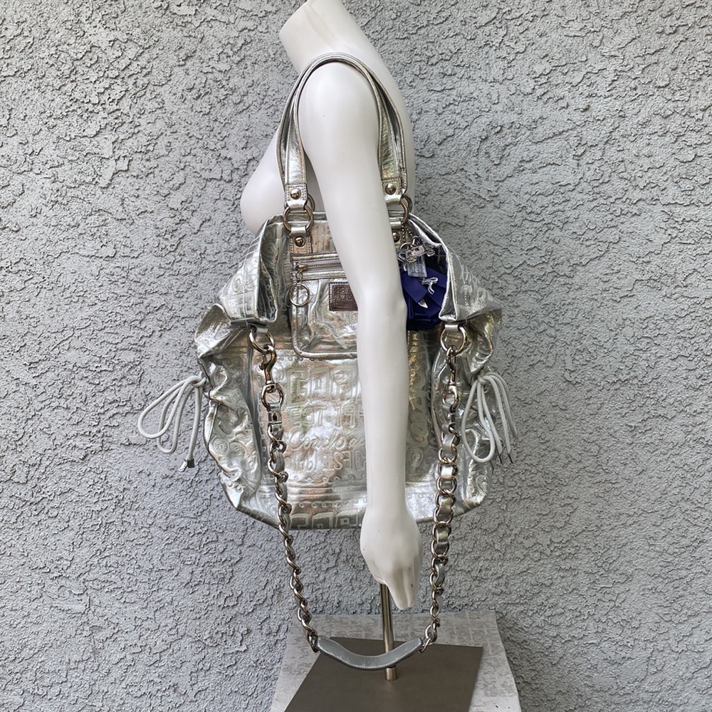 Vintage Y2K RARE Silver Metallic Coach Poppy Signature Shoulder Bag Purse XL - Picture 12 of 16